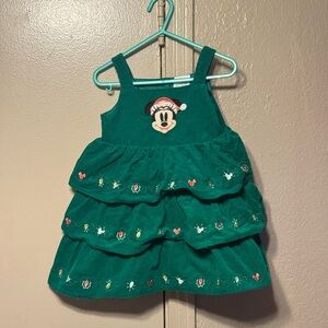Disney Baby 18-24 Mos Green Christmas Corduroy Tiered Minnie Mouse Dress